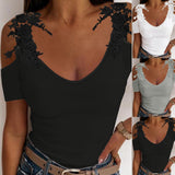 Women Sexy Lace Off Shoulder Blouse Elegant Female Summer O Neck Slim Streetwear Dress Shirts Ladies Casual Poullover Tops Tee - Livefree