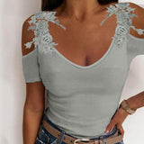 Women Sexy Lace Off Shoulder Blouse Elegant Female Summer O Neck Slim Streetwear Dress Shirts Ladies Casual Poullover Tops Tee - Livefree