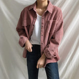 Corduroy Shirt Coat Women Fashion Long Sleeve Wide Waist Turn Down Collar Crop Jacket Women Harajuku Casual Pocket Jaket - Livefree