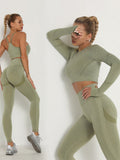 Women's Sets Skinny Tracksuit Breathable Bra Long Sleeve Top Seamless Outfits High Waist Push Up Leggings Gym Clothes Sport Suit - Livefree