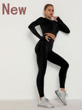 Women's Sets Skinny Tracksuit Breathable Bra Long Sleeve Top Seamless Outfits High Waist Push Up Leggings Gym Clothes Sport Suit - Livefree