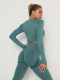 Women's Sets Skinny Tracksuit Breathable Bra Long Sleeve Top Seamless Outfits High Waist Push Up Leggings Gym Clothes Sport Suit - Livefree