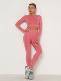 Women's Sets Skinny Tracksuit Breathable Bra Long Sleeve Top Seamless Outfits High Waist Push Up Leggings Gym Clothes Sport Suit - Livefree