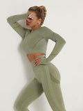 Women's Sets Skinny Tracksuit Breathable Bra Long Sleeve Top Seamless Outfits High Waist Push Up Leggings Gym Clothes Sport Suit - Livefree
